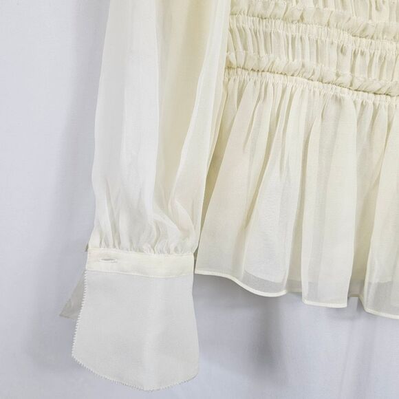 NWT Rebecca Taylor Silk Chiffon Long Sleeve Blouse in Lemonade - Size 4 - Picture 6 of 10